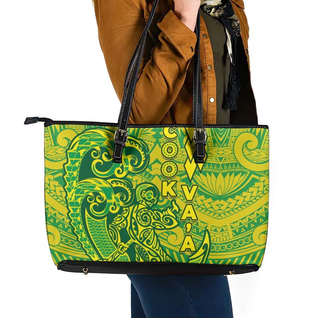 Cook Islands Vaa Polynesian Art Tattoo Leather Tote Bag National Color