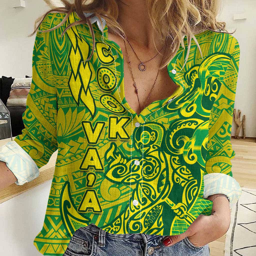 Cook Islands Va'a Polynesian Art Tattoo Women Casual Shirt National Color LT03 Female Green - Yellow - Polynesian Pride