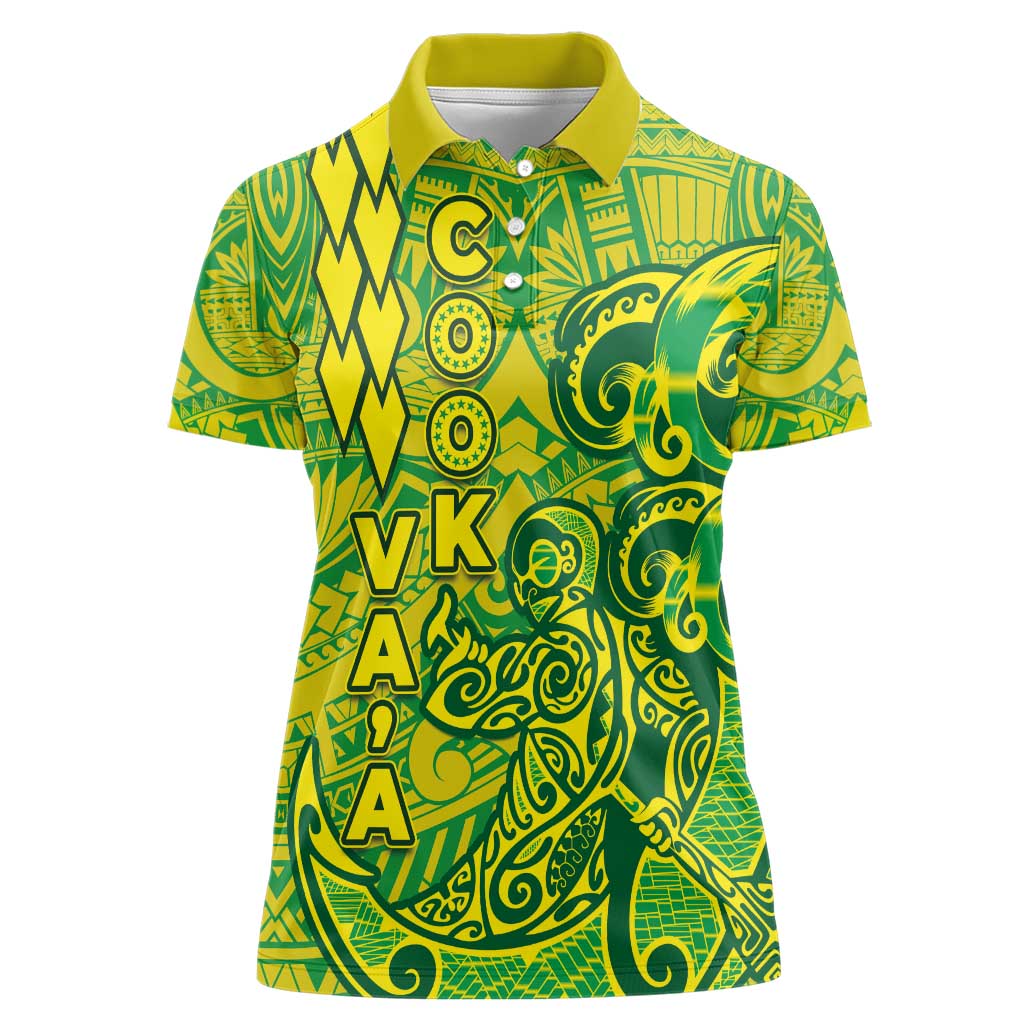 Cook Islands Va'a Polynesian Art Tattoo Women Polo Shirt National Color LT03 Female Green - Yellow - Polynesian Pride