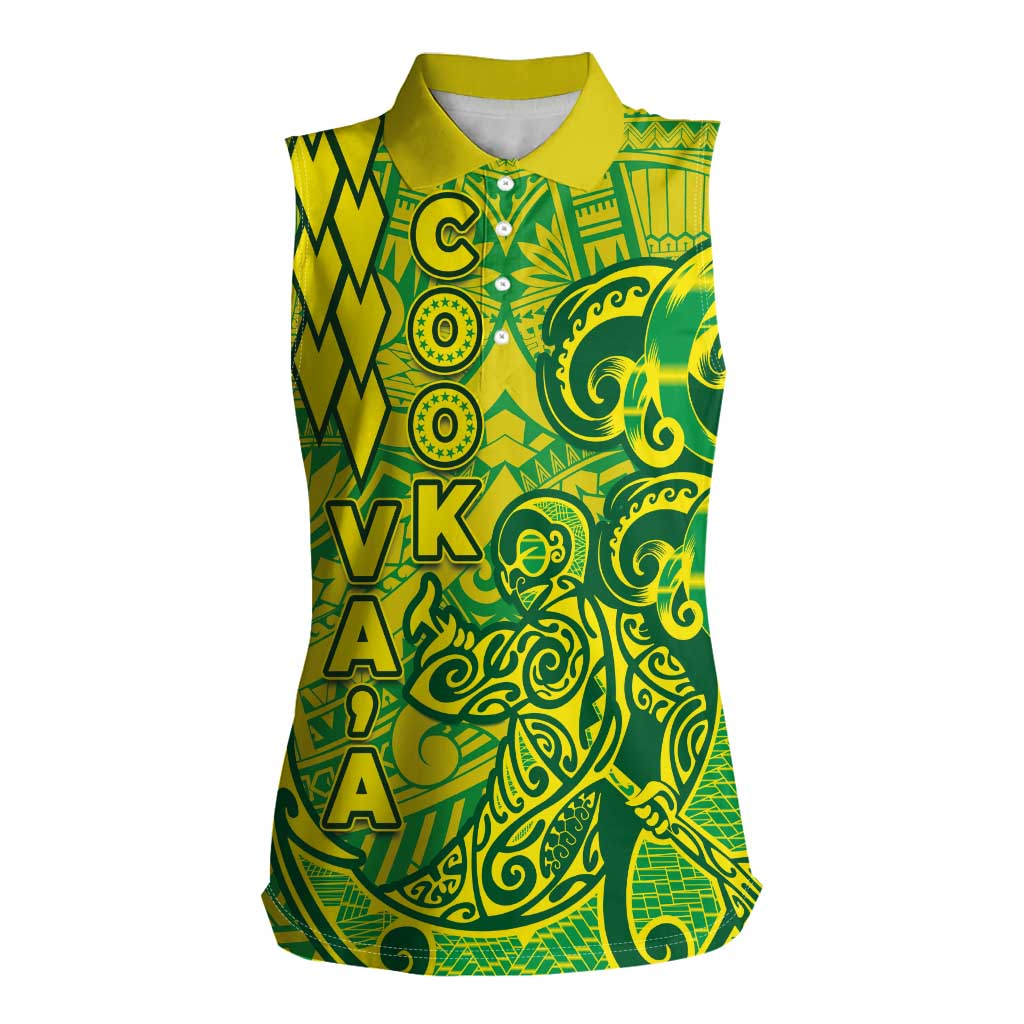 Cook Islands Va'a Polynesian Art Tattoo Women Sleeveless Polo Shirt National Color LT03 Female Green - Yellow - Polynesian Pride