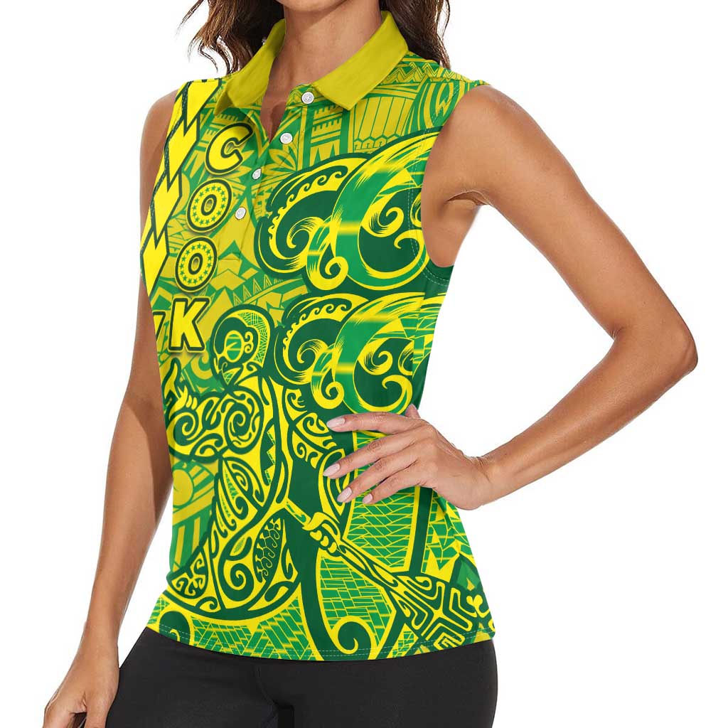 Cook Islands Va'a Polynesian Art Tattoo Women Sleeveless Polo Shirt National Color LT03 - Polynesian Pride