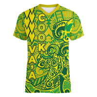 Cook Islands Va'a Polynesian Art Tattoo Women V-Neck T-Shirt National Color LT03 Female Green - Yellow - Polynesian Pride