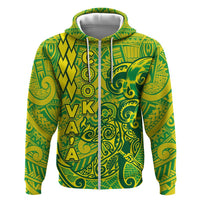 Cook Islands Va'a Polynesian Art Tattoo Zip Hoodie National Color LT03 Zip Hoodie Green - Yellow - Polynesian Pride