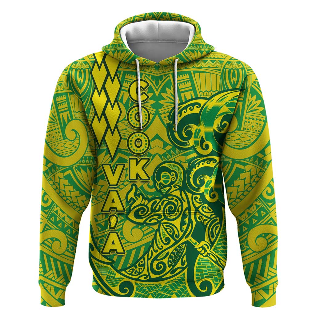 Cook Islands Va'a Polynesian Art Tattoo Zip Hoodie National Color LT03 Pullover Hoodie Green - Yellow - Polynesian Pride