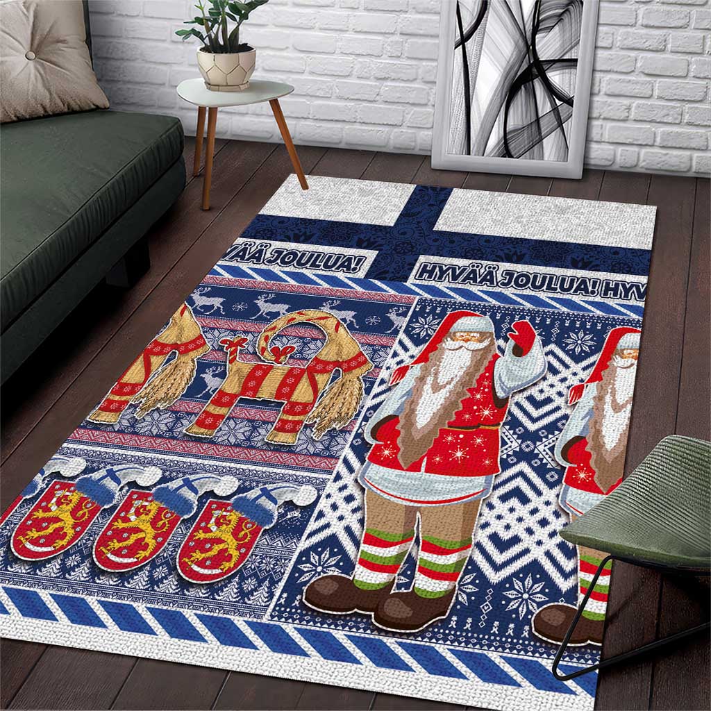 Yule Goat Joulupukki Finnish Christmas Area Rug Scandinavian Pattern LT03 Blue - Polynesian Pride