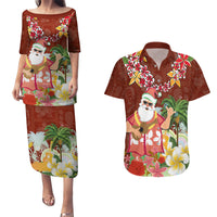 Hawaii Honu Mele Kalikimaka Couples Matching Puletasi Dress and Hawaiian Shirt Santa Tropical Flower Aloha Summer Red Version LT03 Red - Polynesian Pride