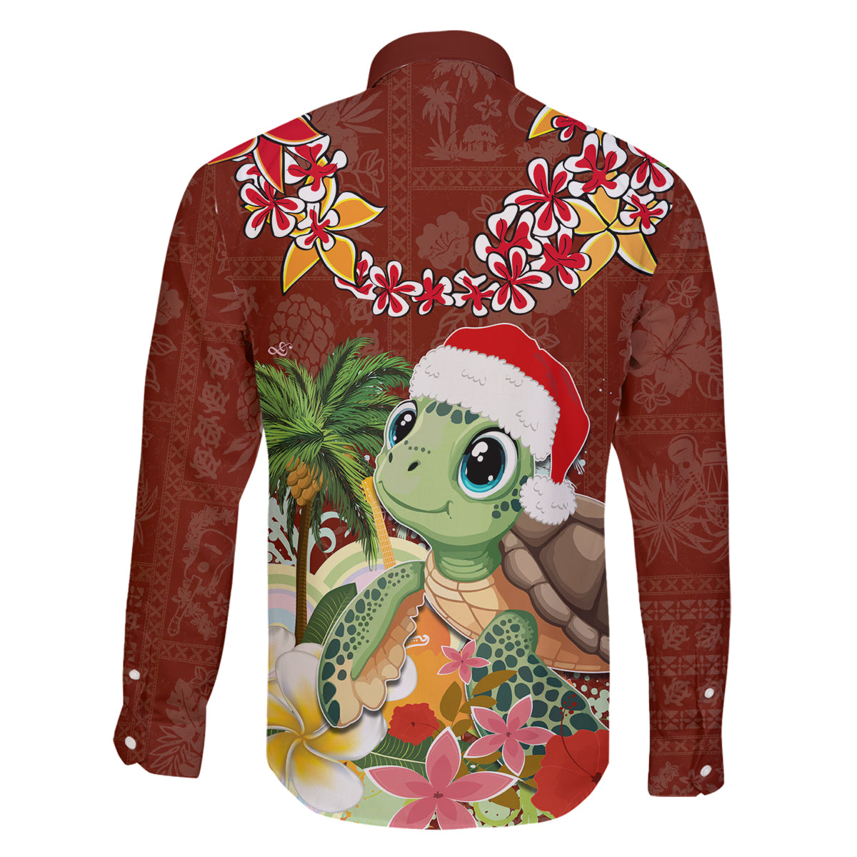 Hawaii Honu Mele Kalikimaka Family Matching Long Sleeve Bodycon Dress and Hawaiian Shirt Santa Tropical Flower Aloha Summer Red Version LT03 - Polynesian Pride
