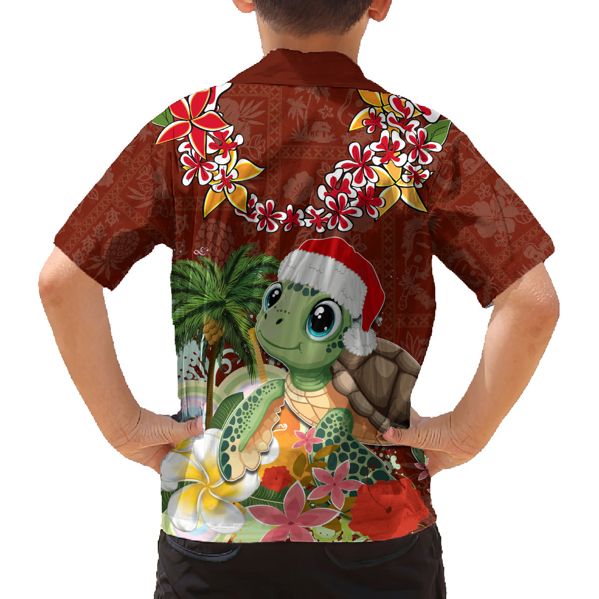 Hawaii Honu Mele Kalikimaka Family Matching Off Shoulder Maxi Dress and Hawaiian Shirt Santa Tropical Flower Aloha Summer Red Version LT03 - Polynesian Pride