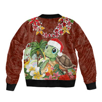 Hawaii Honu Mele Kalikimaka Sleeve Zip Bomber Jacket Santa Tropical Flower Aloha Summer Red Version LT03 - Polynesian Pride