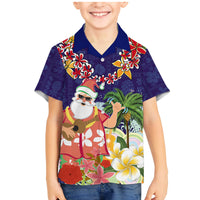 Hawaii Honu Mele Kalikimaka Family Matching Mermaid Dress and Hawaiian Shirt Santa Tropical Flower Aloha Summer Blue Version LT03 Son's Shirt Blue - Polynesian Pride