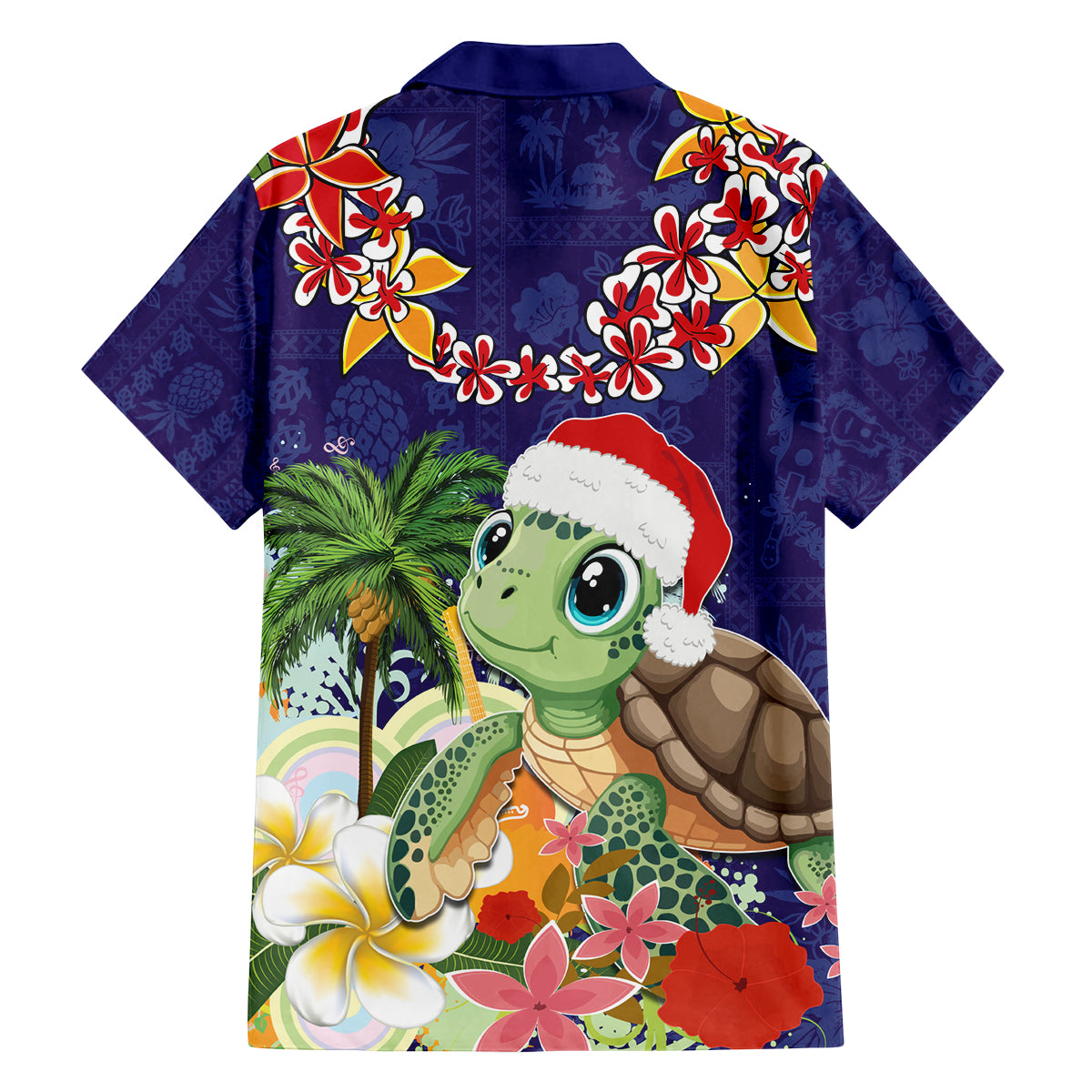 Hawaii Honu Mele Kalikimaka Family Matching Off Shoulder Maxi Dress and Hawaiian Shirt Santa Tropical Flower Aloha Summer Blue Version LT03 - Polynesian Pride
