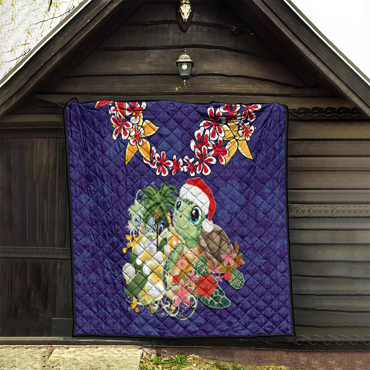 Hawaii Honu Mele Kalikimaka Quilt Santa Tropical Flower Aloha Summer Blue Version LT03 - Polynesian Pride