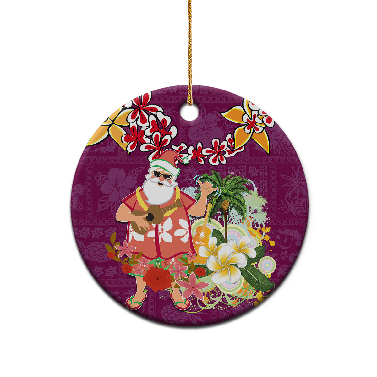 Hawaii Honu Mele Kalikimaka Ceramic Ornament Santa Tropical Flower Aloha Summer Pink Version LT03 - Polynesian Pride