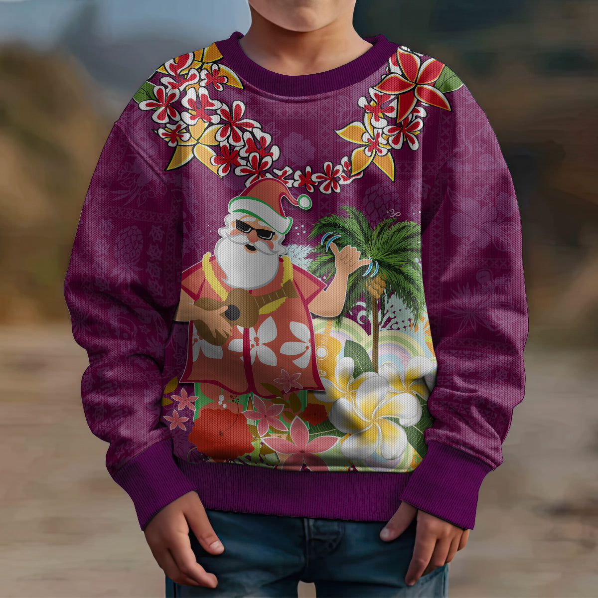 Hawaii Honu Mele Kalikimaka Kid Ugly Christmas Sweater Santa Tropical Flower Aloha Summer Pink Version LT03 - Polynesian Pride
