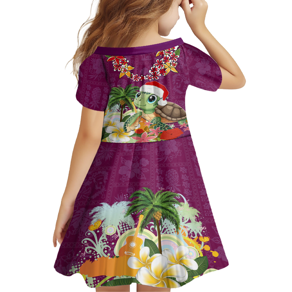 Hawaii Honu Mele Kalikimaka Kid Short Sleeve Dress Santa Tropical Flower Aloha Summer Pink Version LT03 - Polynesian Pride