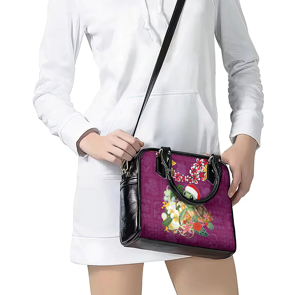 Hawaii Honu Mele Kalikimaka Shoulder Handbag Santa Tropical Flower Aloha Summer Pink Version LT03 - Polynesian Pride