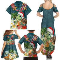 Hawaii Honu Mele Kalikimaka Family Matching Summer Maxi Dress and Hawaiian Shirt Santa Tropical Flower Aloha Summer Turquoise Version LT03 - Polynesian Pride