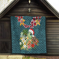 Hawaii Honu Mele Kalikimaka Quilt Santa Tropical Flower Aloha Summer Turquoise Version LT03 - Polynesian Pride