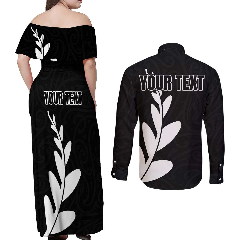 Personalised New Zealand Canoeing Special Jersey Couples Matching Off Shoulder Maxi Dress and Long Sleeve Button Shirt LT03 - Polynesian Pride