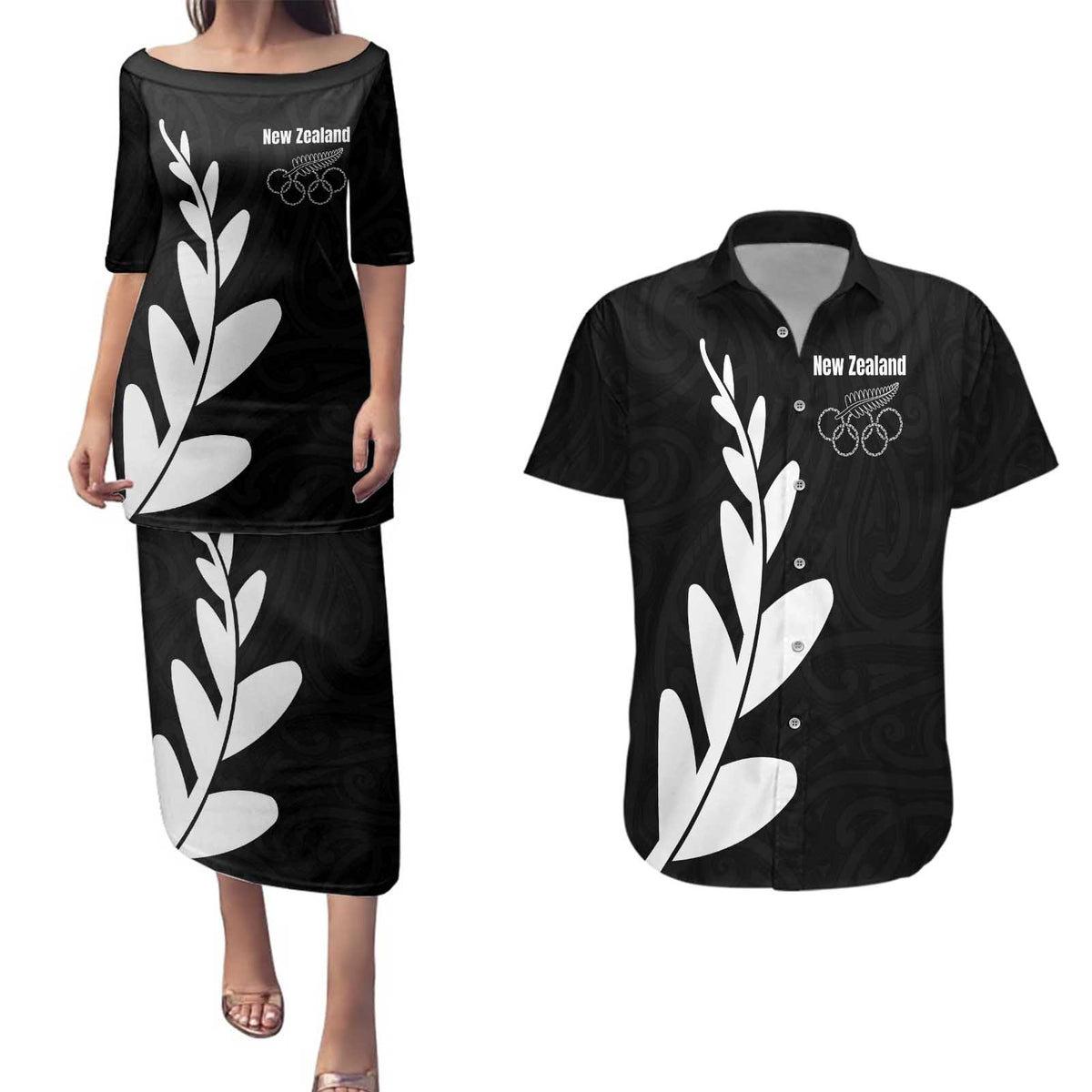 Personalised New Zealand Canoeing Special Jersey Couples Matching Puletasi and Hawaiian Shirt LT03 Black - Polynesian Pride
