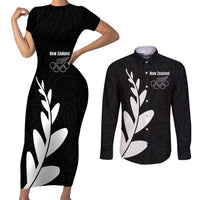 Personalised New Zealand Canoeing Special Jersey Couples Matching Short Sleeve Bodycon Dress and Long Sleeve Button Shirt LT03 Black - Polynesian Pride