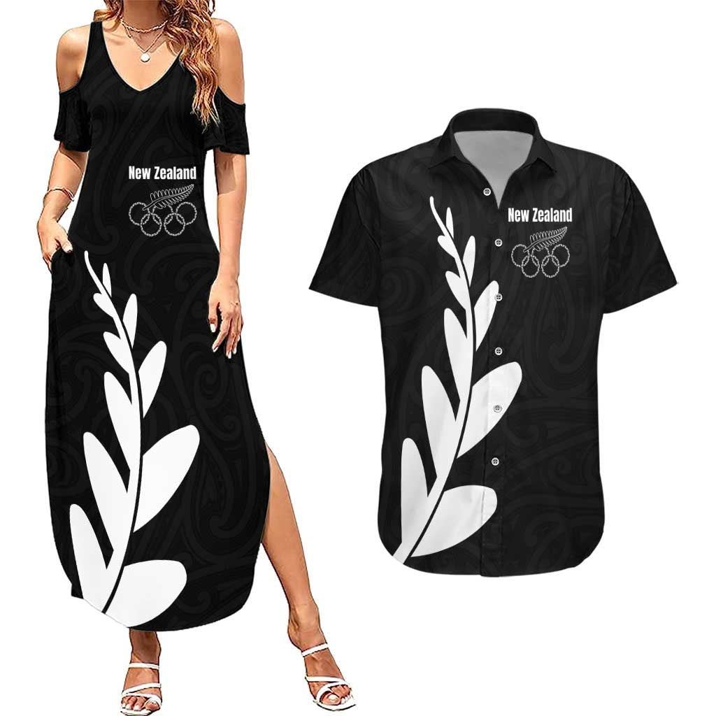 Personalised New Zealand Canoeing Special Jersey Couples Matching Summer Maxi Dress and Hawaiian Shirt LT03 Black - Polynesian Pride