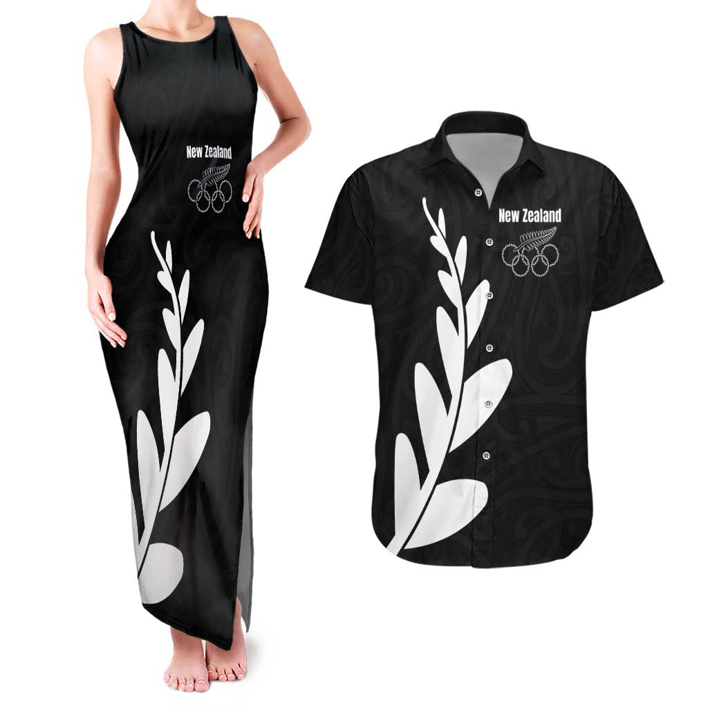 Personalised New Zealand Canoeing Special Jersey Couples Matching Tank Maxi Dress and Hawaiian Shirt LT03 Black - Polynesian Pride