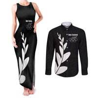 Personalised New Zealand Canoeing Special Jersey Couples Matching Tank Maxi Dress and Long Sleeve Button Shirt LT03 Black - Polynesian Pride