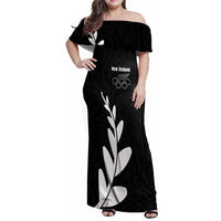 Personalised New Zealand Canoeing Special Jersey Family Matching Off Shoulder Maxi Dress and Hawaiian Shirt LT03 Mom's Dress Black - Polynesian Pride