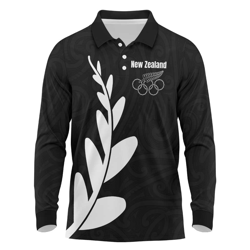 Personalised New Zealand Canoeing Special Jersey Long Sleeve Polo Shirt LT03 Black - Polynesian Pride
