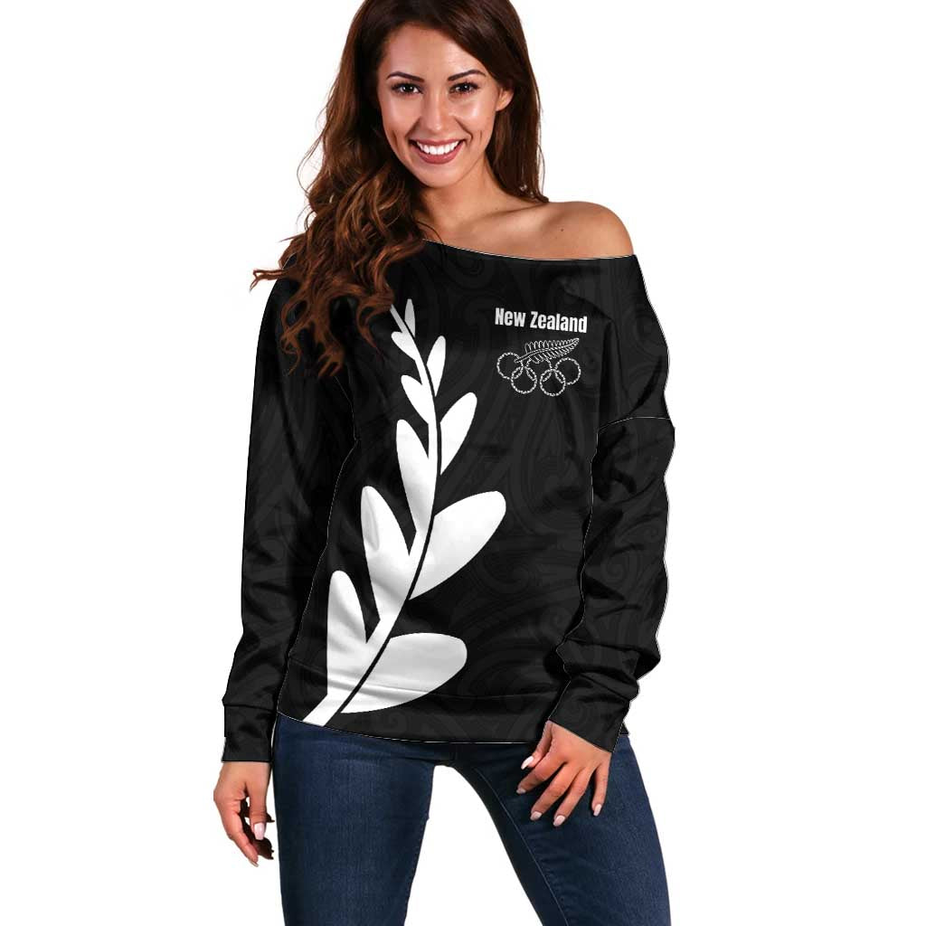 Personalised New Zealand Canoeing Special Jersey Off Shoulder Sweater LT03 Women Black - Polynesian Pride