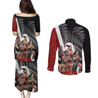 New Zealand Te Matatini Couples Matching Puletasi and Long Sleeve Button Shirt Kapa Haka and Silver Fern - Maori Art Pattern LT03 - Polynesian Pride