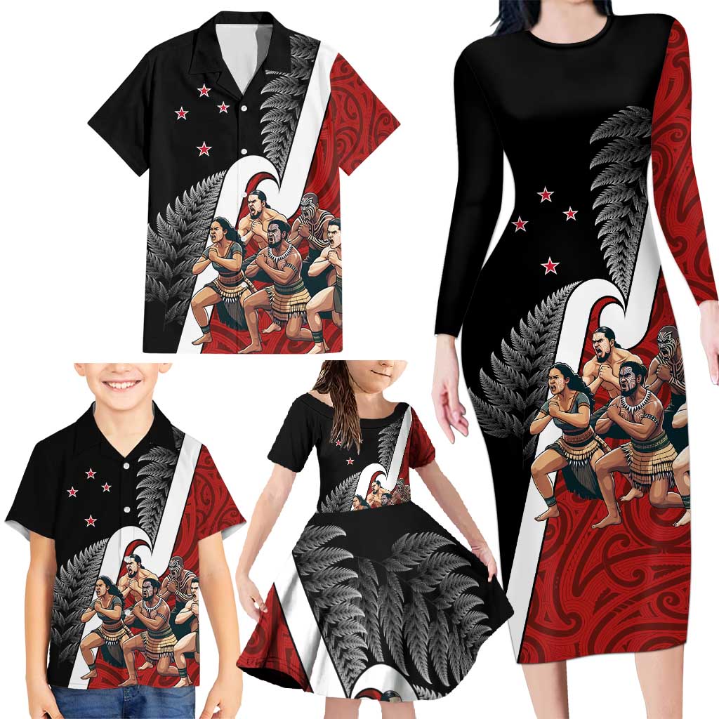 New Zealand Te Matatini Family Matching Long Sleeve Bodycon Dress and Hawaiian Shirt Kapa Haka and Silver Fern - Maori Art Pattern LT03 - Polynesian Pride