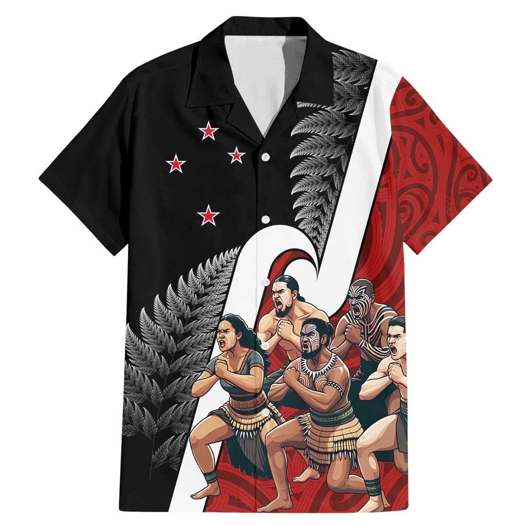 New Zealand Te Matatini Family Matching Mermaid Dress and Hawaiian Shirt Kapa Haka and Silver Fern - Maori Art Pattern LT03 Dad's Shirt - Short Sleeve Black - Polynesian Pride