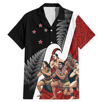 New Zealand Te Matatini Family Matching Mermaid Dress and Hawaiian Shirt Kapa Haka and Silver Fern - Maori Art Pattern LT03 Dad's Shirt - Short Sleeve Black - Polynesian Pride