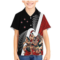 New Zealand Te Matatini Family Matching Mermaid Dress and Hawaiian Shirt Kapa Haka and Silver Fern - Maori Art Pattern LT03 Son's Shirt Black - Polynesian Pride