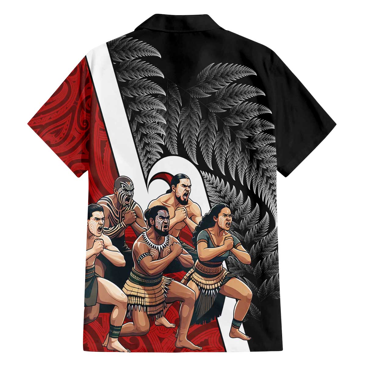 New Zealand Te Matatini Family Matching Off The Shoulder Long Sleeve Dress and Hawaiian Shirt Kapa Haka and Silver Fern - Maori Art Pattern LT03 - Polynesian Pride