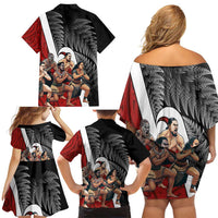 New Zealand Te Matatini Family Matching Off Shoulder Short Dress and Hawaiian Shirt Kapa Haka and Silver Fern - Maori Art Pattern LT03 - Polynesian Pride