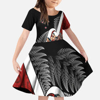 New Zealand Te Matatini Family Matching Puletasi and Hawaiian Shirt Kapa Haka and Silver Fern - Maori Art Pattern LT03 Daughter's Dress Black - Polynesian Pride