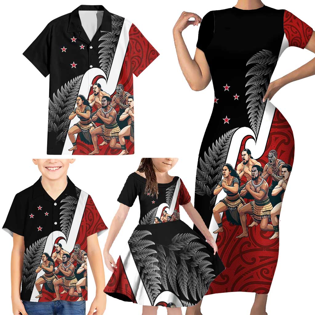 New Zealand Te Matatini Family Matching Short Sleeve Bodycon Dress and Hawaiian Shirt Kapa Haka and Silver Fern - Maori Art Pattern LT03 - Polynesian Pride