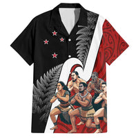 New Zealand Te Matatini Family Matching Summer Maxi Dress and Hawaiian Shirt Kapa Haka and Silver Fern - Maori Art Pattern LT03 Dad's Shirt - Short Sleeve Black - Polynesian Pride