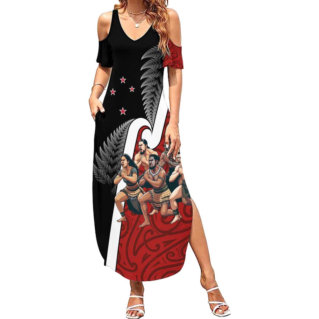 New Zealand Te Matatini Family Matching Summer Maxi Dress and Hawaiian Shirt Kapa Haka and Silver Fern - Maori Art Pattern LT03 Mom's Dress Black - Polynesian Pride