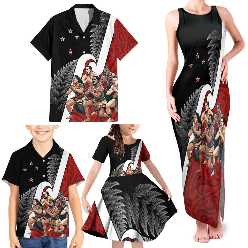 New Zealand Te Matatini Family Matching Tank Maxi Dress and Hawaiian Shirt Kapa Haka and Silver Fern - Maori Art Pattern LT03 - Polynesian Pride