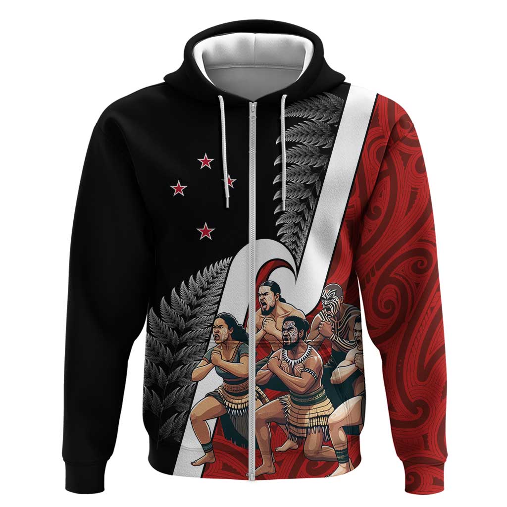 New Zealand Te Matatini Hoodie Kapa Haka and Silver Fern - Maori Art Pattern LT03 Zip Hoodie Black - Polynesian Pride