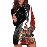 New Zealand Te Matatini Hoodie Dress Kapa Haka and Silver Fern - Maori Art Pattern LT03 Black - Polynesian Pride