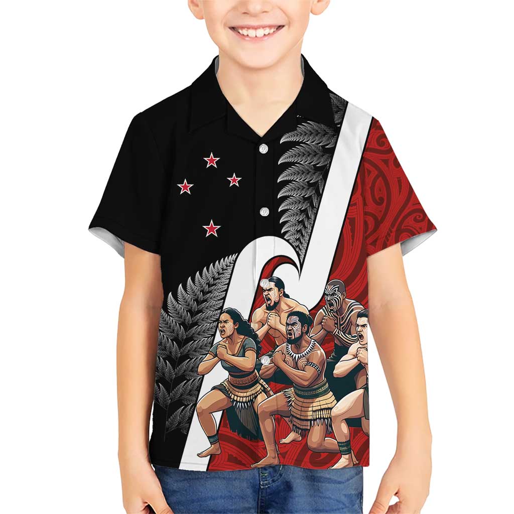 New Zealand Te Matatini Kid Hawaiian Shirt Kapa Haka and Silver Fern - Maori Art Pattern LT03 Kid Black - Polynesian Pride
