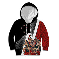 New Zealand Te Matatini Kid Hoodie Kapa Haka and Silver Fern - Maori Art Pattern LT03 Hoodie Black - Polynesian Pride