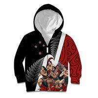 New Zealand Te Matatini Kid Hoodie Kapa Haka and Silver Fern - Maori Art Pattern LT03 Zip Hoodie Black - Polynesian Pride