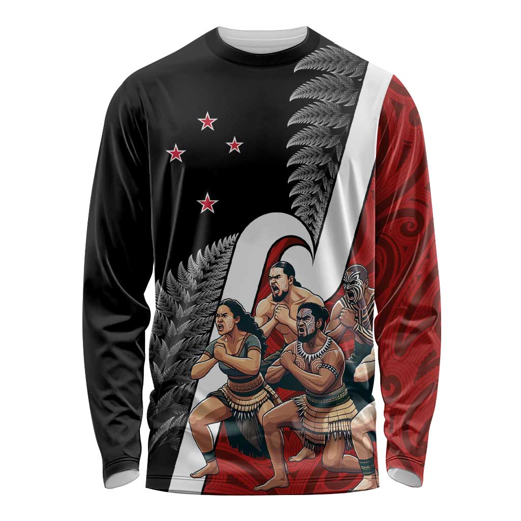 New Zealand Te Matatini Long Sleeve Shirt Kapa Haka and Silver Fern - Maori Art Pattern LT03 Unisex Black - Polynesian Pride