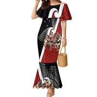 New Zealand Te Matatini Mermaid Dress Kapa Haka and Silver Fern - Maori Art Pattern LT03 Women Black - Polynesian Pride